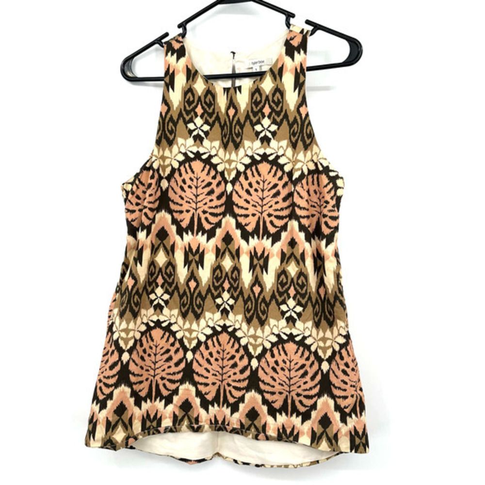 Tyler Boe size small tank top sleeveless blouse tan brown cream keyhole back‎